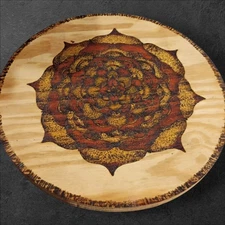 Beautiful Mandela Flower Pyrography Art On Upcycled Wood Plaque Free Hand...