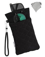 Double Glasses Case for Women  Men, Soft Travel Eyeglass Case with Black