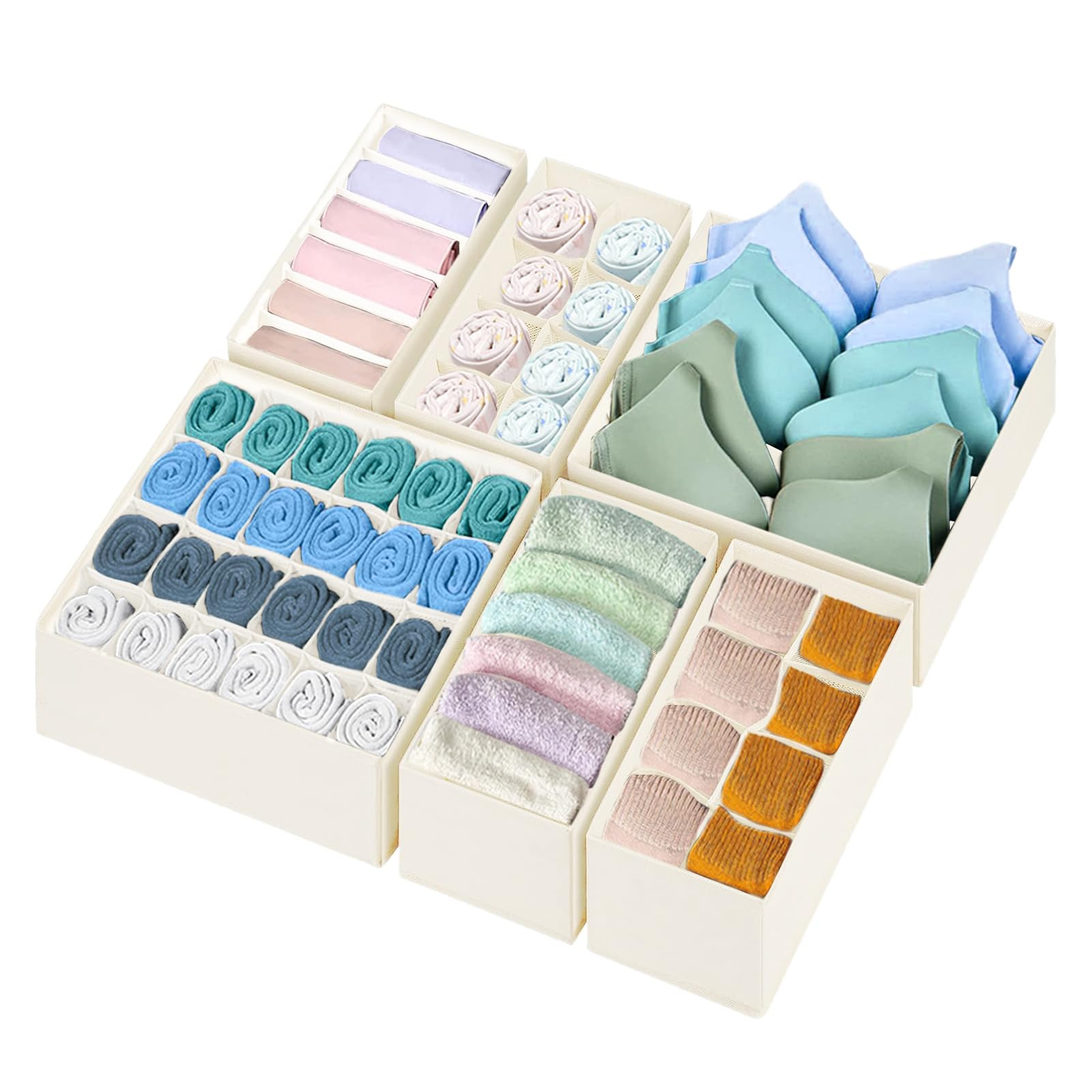 6-Pack 58-Cell Drawer Organizer for Underwear and Clothing Storage