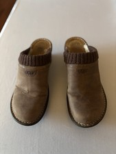 UGGS Australia Brown Leather Clogs Size 9 Knit Shearling Lined