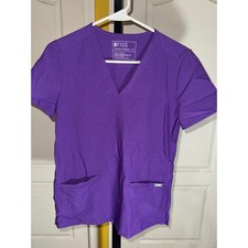 FIGS Technical Collection Purple V-Neck Scrub Top Womens XS Short Sleeve Pocket