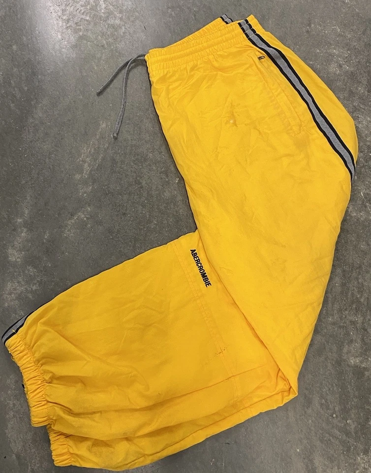 复古男式 90 年代 Y2K Abercrombie & Fitch 裤子尺寸 XL Thrash Bolt 条纹网眼布 — 第 2/4 张图片