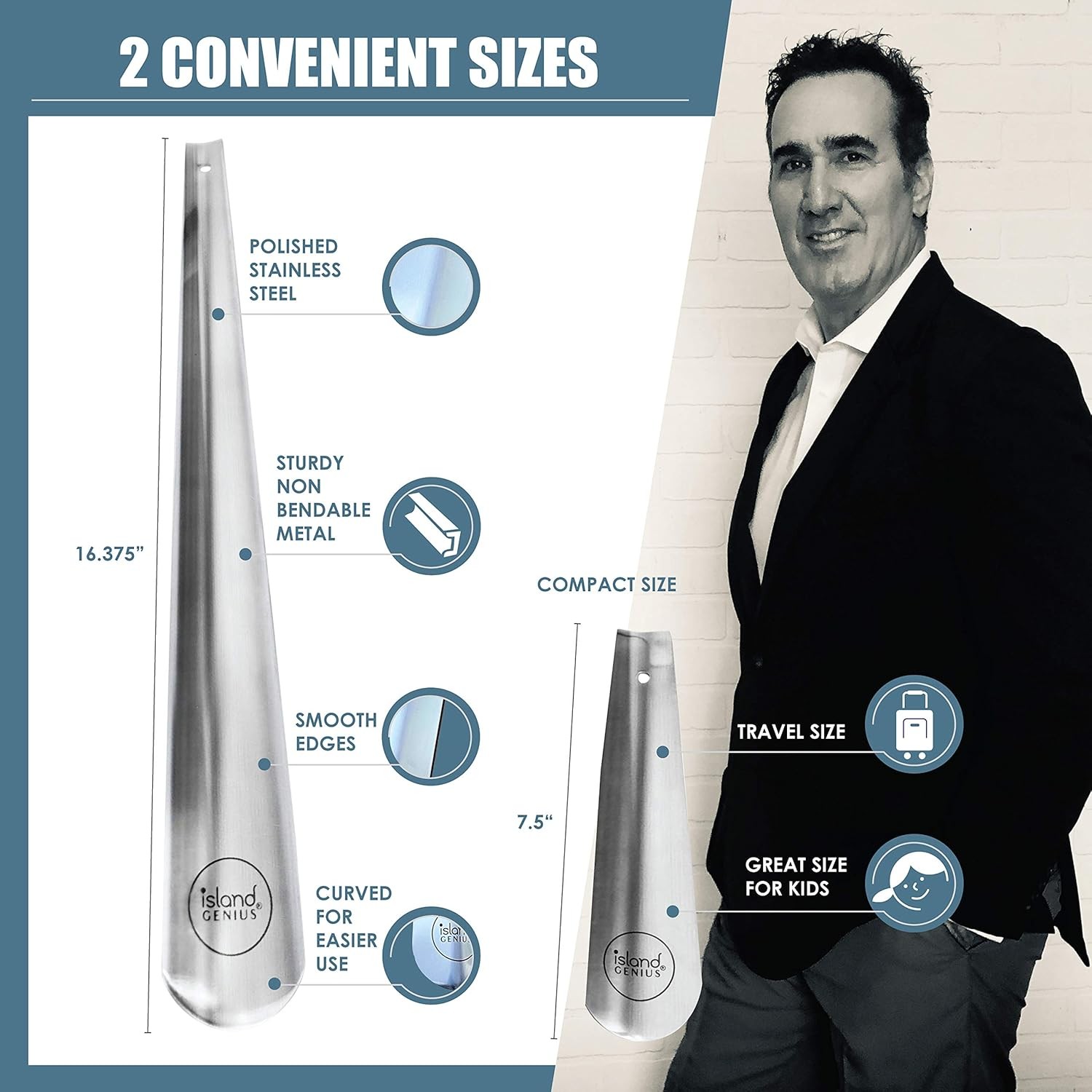 Island Genius Metal Shoe Horn Set of 2 16.5-Inch & 7.5-Inch, Stainless Steel... 