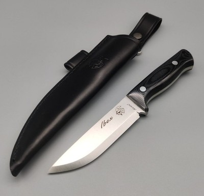 J&V Messer Ibex N690 Stahl Bushcraft Scandi TRF Micarta inkl. Lederscheide 