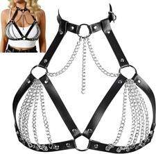 Punk Gothic Leather Body Chain Adjustable Chest Harness Waist Belt Caged Bra Top