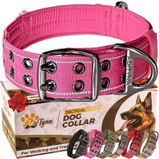 Adityna Heavy Duty Reflective Pink Dog Collar With Handle Wide Neoprene Padded F