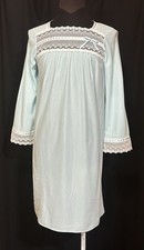 Vintage Glencraft Lingerie Nightgown Blue Lace Trim Long Sleeve Union Made M