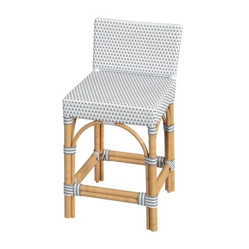 Serienna Rectangular Rattan Low Back 24.5" Counter Stool, White and Gray - Picture 1 of 9