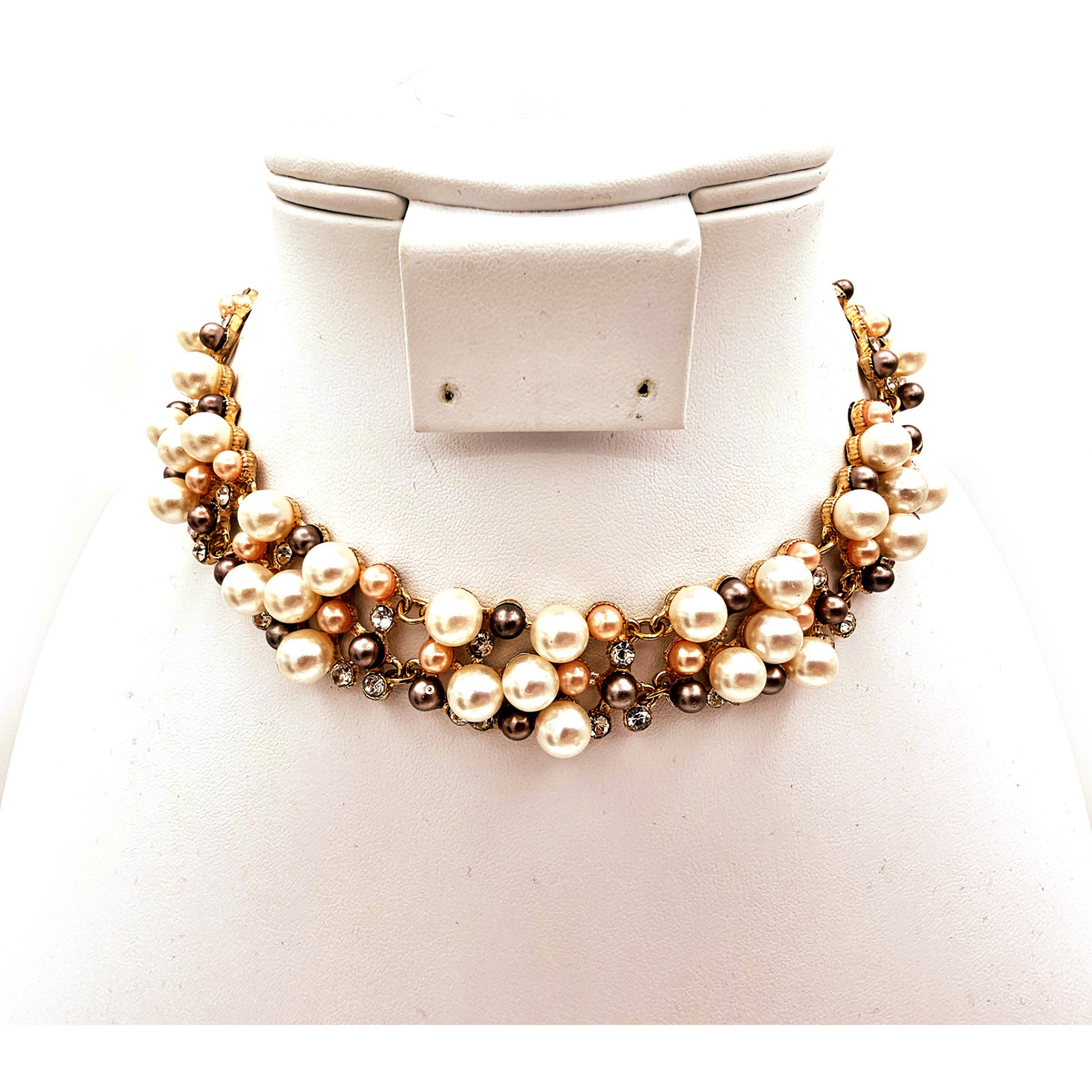Statement Cluster Pearl Bead Rhinestone Necklace … - image 8