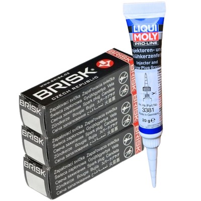 3x BRISK 1334 Zündkerzen + LIQUI MOLY Fett für VW AUDI SEAT SKODA BMW FIAT FORD