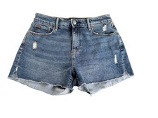 Levi  s Denizen High Rise Distressed Denim Shorts Raw Hem