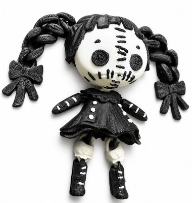 Horror Wednesday Addams 3D Printed Fidget Flexi Figur Stoffpuppe Gothic Puppe
