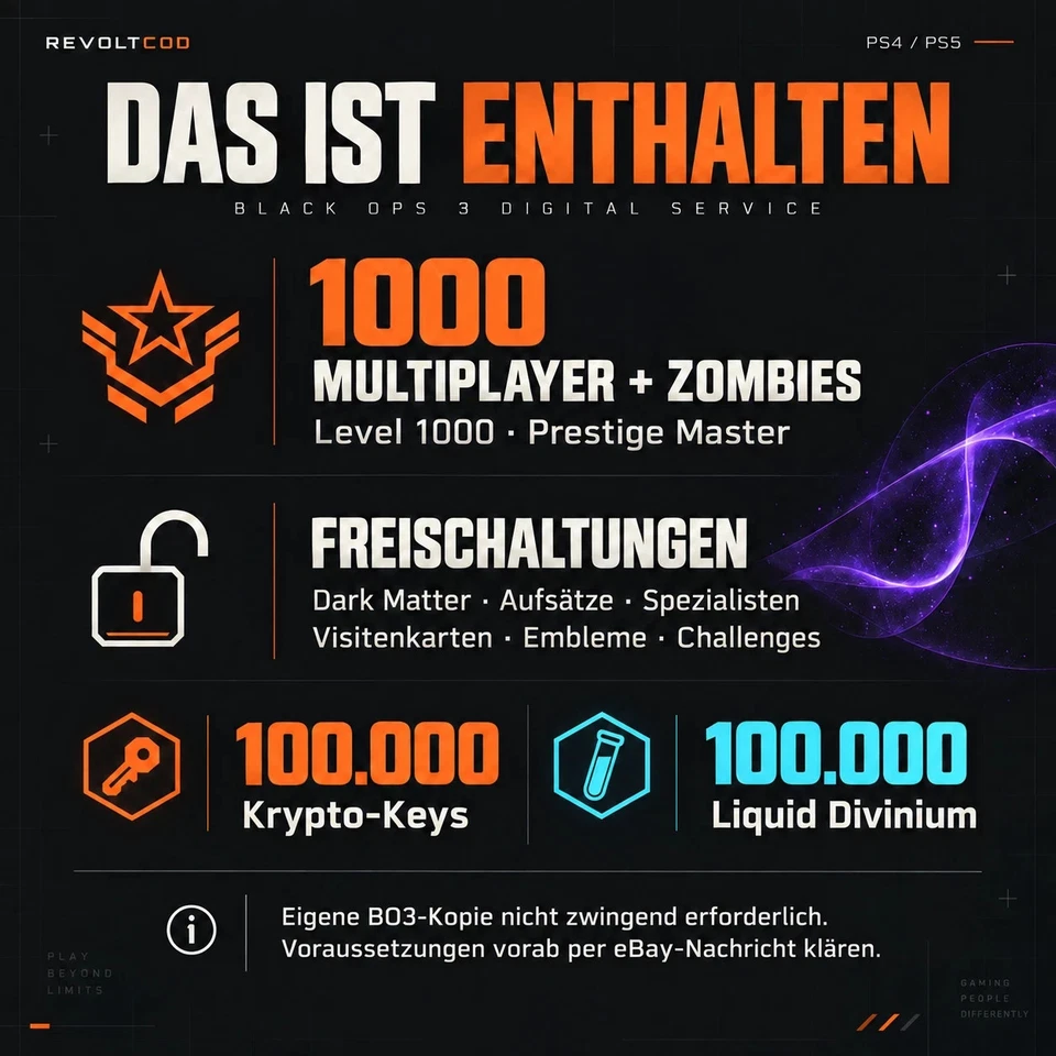 PS5/PS4 Black Ops 3 LEVEL 1000 UNLOCK ALL + 100.000 CRYPTO & LIQUID DIVINIUM - Bild 3 von 4