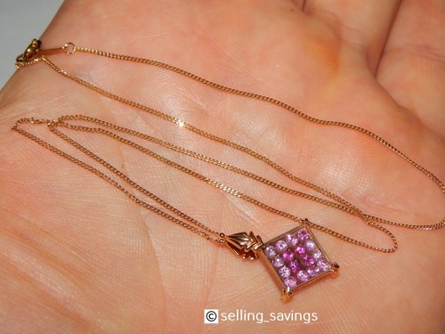 18K YELLOW GOLD PINK SAPPHIRE STARBURST 8/10th INCH PENDANT NECKLACE 16.5 INCH - Picture 2 of 7