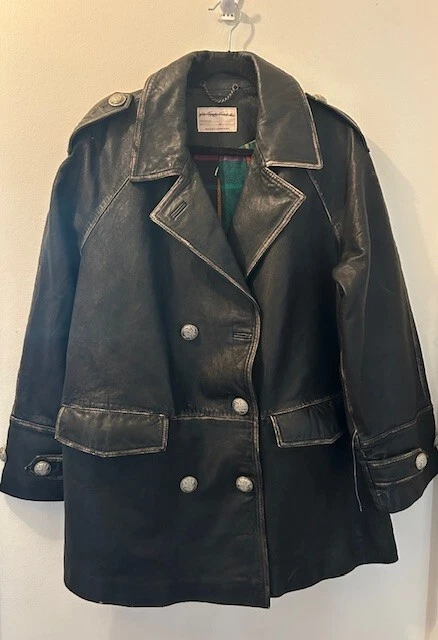 Abrigo We The Free FP Top Notch Cuero Negro Lavado Forro a Cuadros Guisante Nuevo Mediano Foto 2 de 4