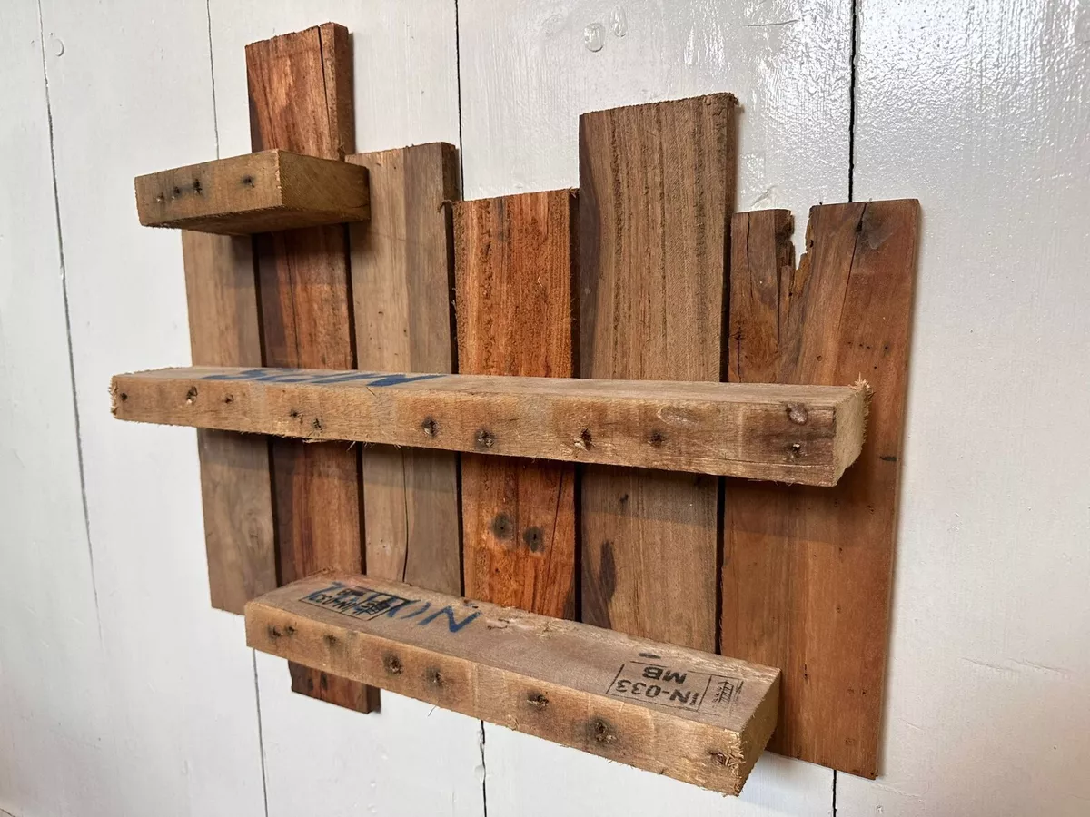 Triple Rustic Wooden Pallet Wall Floating Shelf Farmhouse 100 Recycled Wood