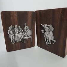 Founding Father Wood/pewter Bookends Revolutionary War Vintage