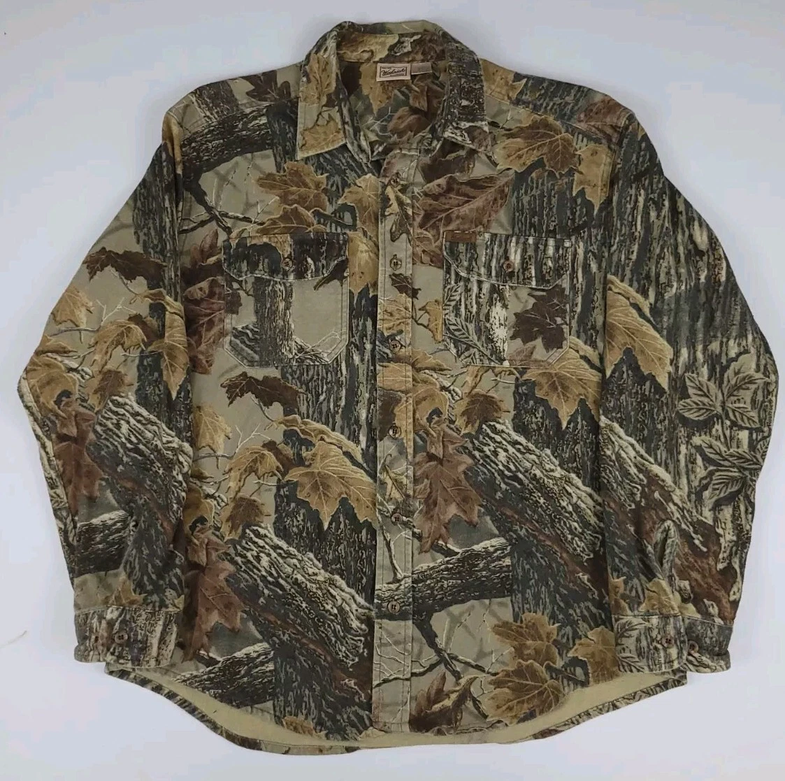 Vintage Woolrich Camouflage Thick Cotton Chamois Flannel Shirt Rare Tree Outdoor