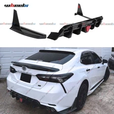 GLOSS BLACK V2 STYLE REAR BUMPER DIFFUSER W/ LED FOR 18-2024 TOYOTA CAMRY SE XSE