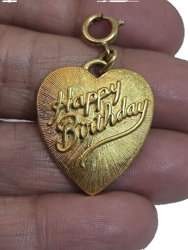 Vintage Charm Happy Birthday Heart Gold Tone 3D Pendant Unbranded