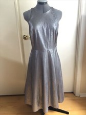 Halston Sleeveless Metalic Silver Sleeveless Cutout Back Dress Sz 6