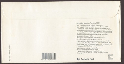 1991 Australia AAT Antarctic AUORA Australis FDC - Picture 2 of 2