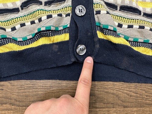 Vintage Aureus Mens L Yellow Black 100% Pima Cotton Knit Sweater Vest Cardigan - 第 5/9 張圖片