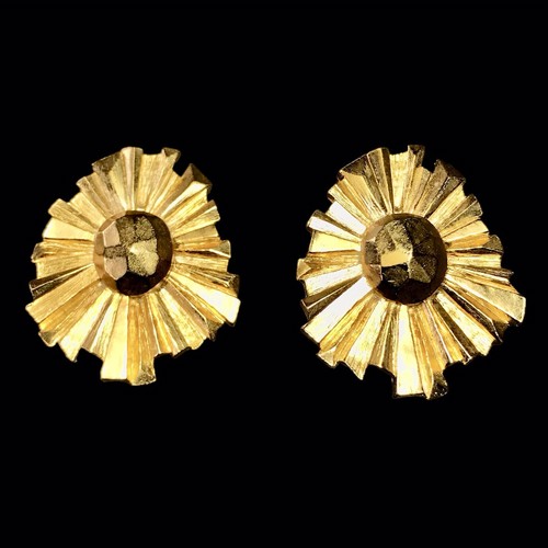 Boucles D'oreilles Vintage LANCÔME PARIS - Clip Soleil Rayonnant - Doré - Occasion Luxe
