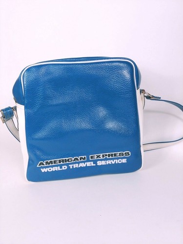 Bolso de mano American Express azul y blanco vintage dos bolsas correa de transporte - Imagen 4 de 10