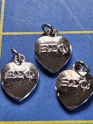 3 Vintage Beta Sigma Phi Sorority Silver Heart Charms 1966 1968 1969, .5''