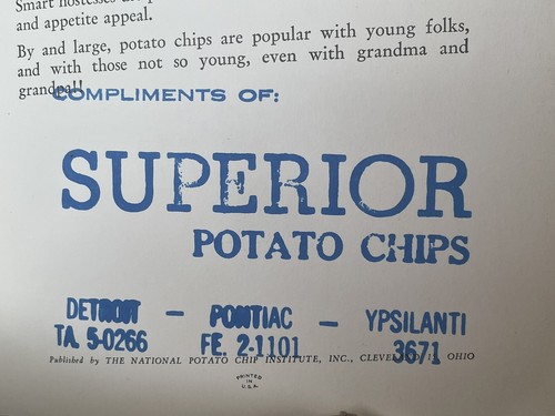 Thank you Mrs. Chips! Recipe Book 1930's Superior Potato Chip Co MI Nat'l Potato - Picture 6 of 6