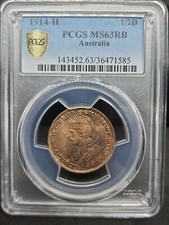Australia 1914 H HALF PENNY  PCGS Graded MS63 RB