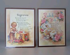 "Rockabye" "Fingerprints" Hanging Wall Plaque Wood Pictures DECOR Baby Vintage