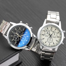 UOMO OROLOGIO CINTURINO ACCIAIO RIFLESSI BLU NUOVO RAGAZZO QUARZO STILE