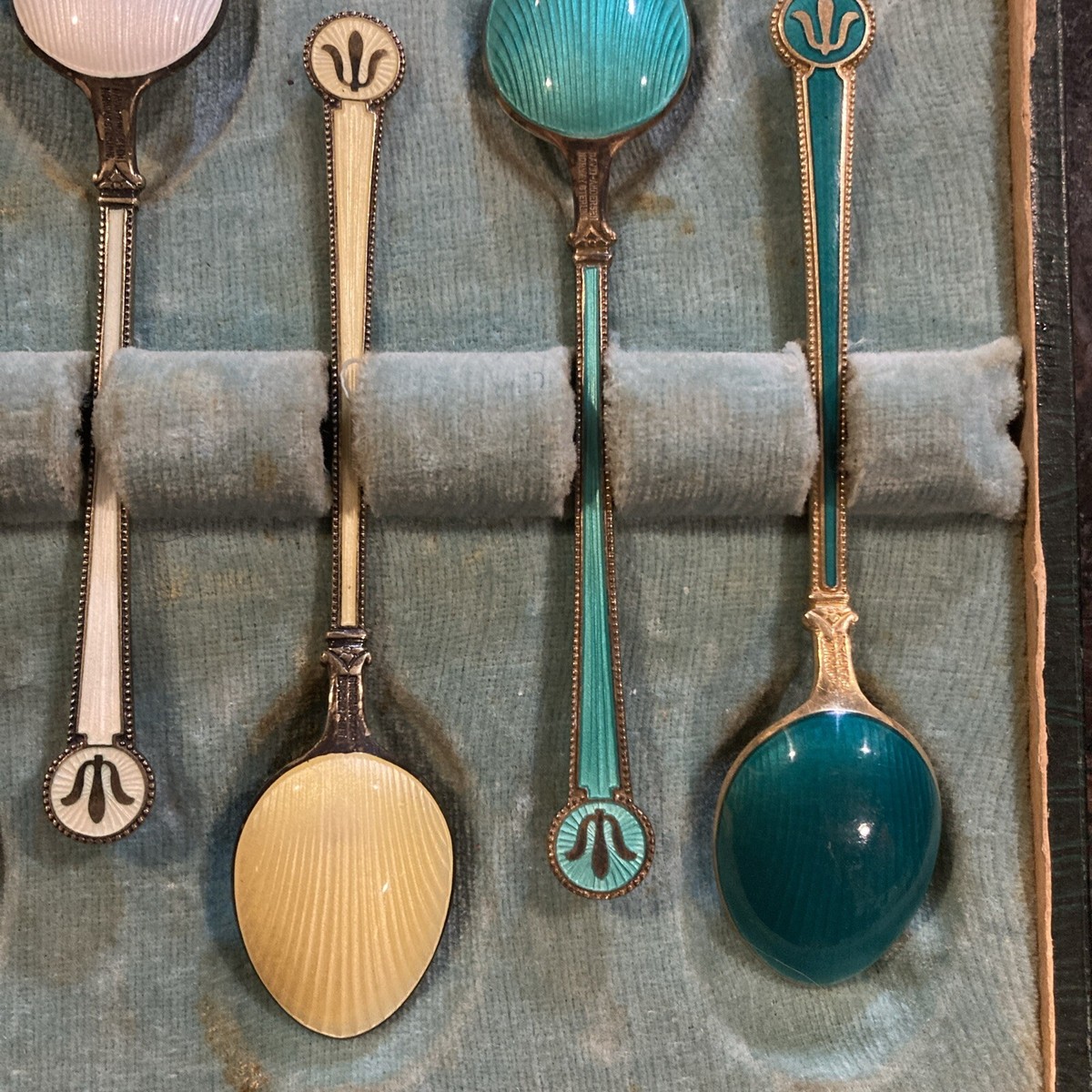 Vintage Sterling Silver and Enamel 6 Spoon Set David