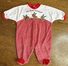 Vintage Little Me My First Christmas Velour One Piece Reindeer 0-3 Mos