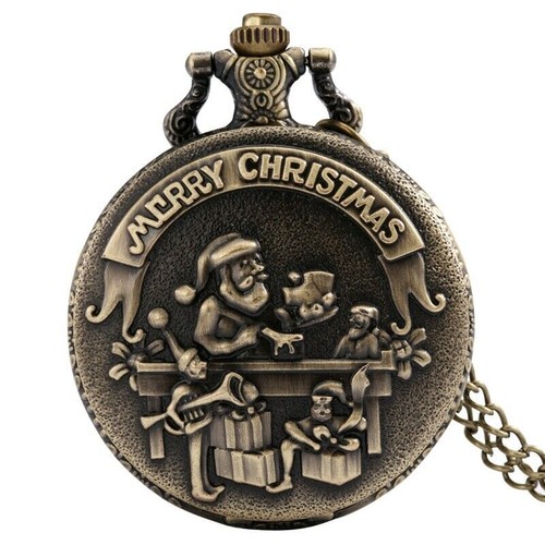 Vintage Pocket Watch Lot Merry Christmas Design Quartz Watches Necklace Chain - Imagen 1 de 9