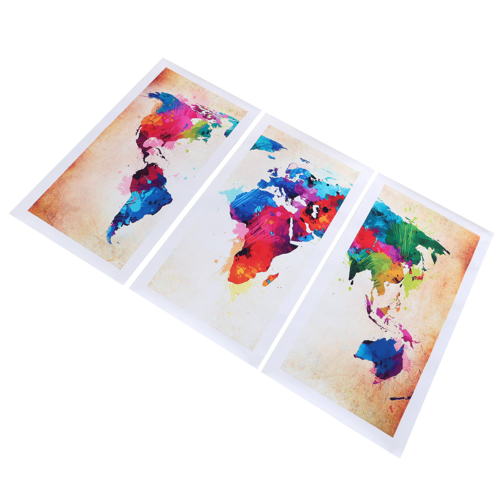 3PCS Colorful Frameless Canvas World Map Pattern Painting Wall Art ...