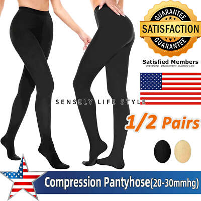 Medical Compression Pantyhose Support Hose for Women Men 20-30 mmHg S-XXL Black