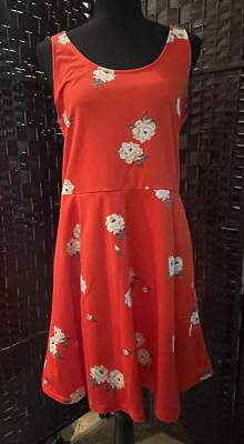 Women s Divided by H&M Skater Sleeveless Red Floral Spring Dress Size L