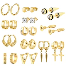 13 Aretes De Hombre Para Ninas Ninos Mujer Arete Cruz Cristian Pantalla,Oro