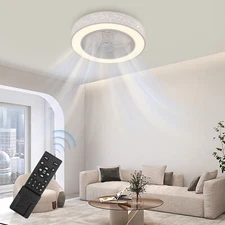 Acrylic Ceiling Fan Light 3-Gears Enclosed Dimmable LED Chandelier W/ Remote