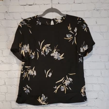 a new day black polyester floral short sleeve top