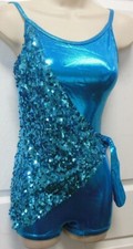 NWOT Sequin Foil Spandex Shorty unitard Ch/Adult sizes Turquoise