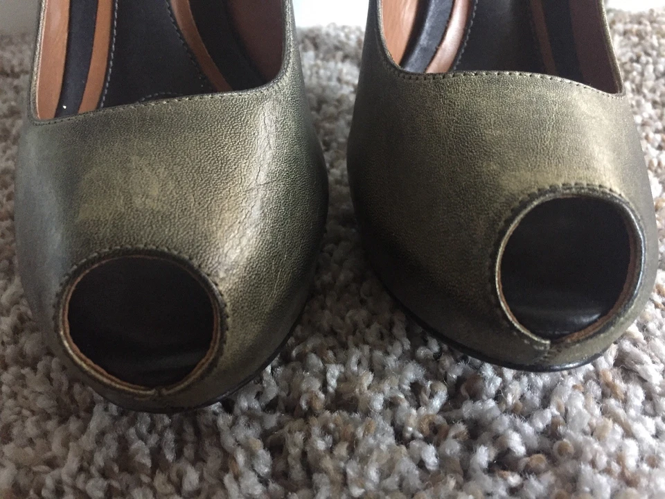 Zapatos de salón VERA WANG LAVANDA plataforma de cuero punta abierta tacón de aguja 39/8M Foto 3 de 4