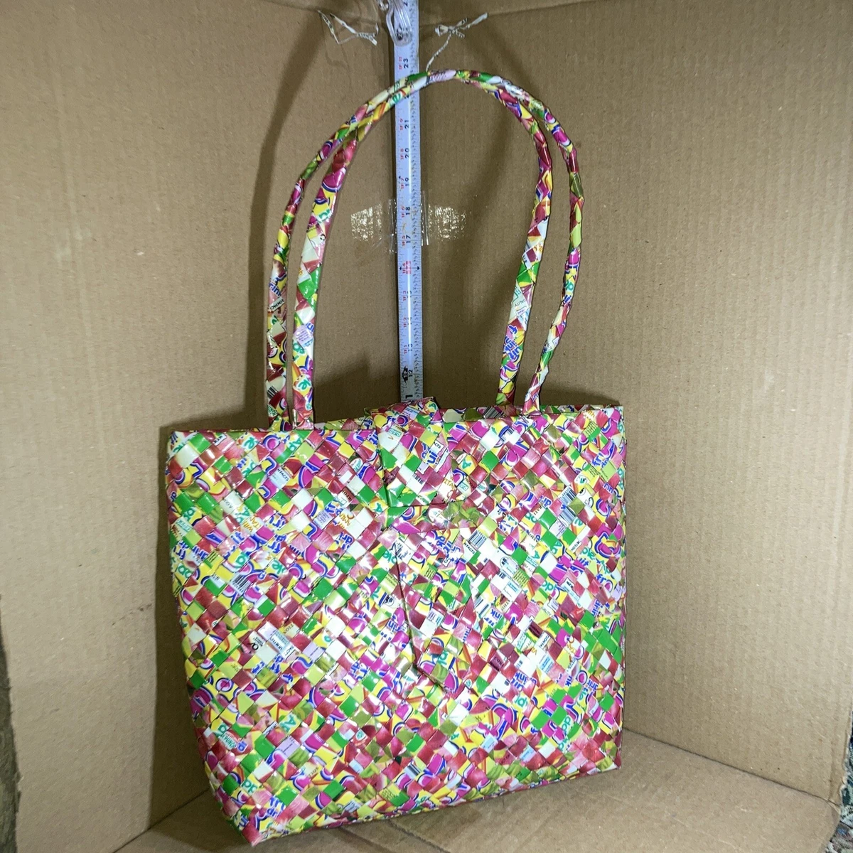 Handmade Tote Bag Med/Lg Recycled Woven Material Eco Crisp Chips Candy  Wrappers