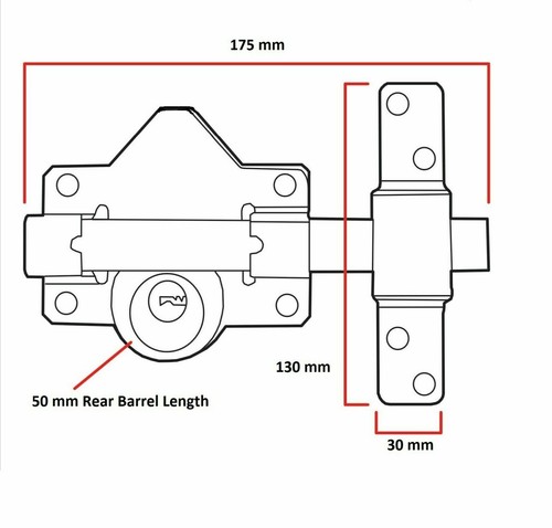 50 MM Double SECURITY Long Throw Bolt Gate Lock Garage SHED 5 Keys AND HANDLE - Picture 2 of 9