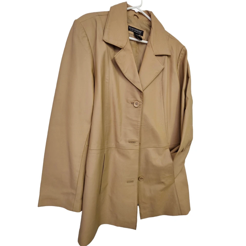 Dialogue Tan Brown Button Front Leather Jacket with Shoulder Pads Size 1X - Image 3 of 4