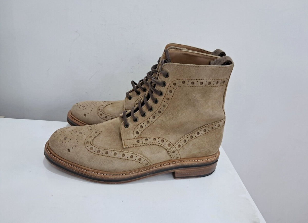 Grenson Fred Brogue Boot Brown Suede Wingtip Men's Size 9G uk 10