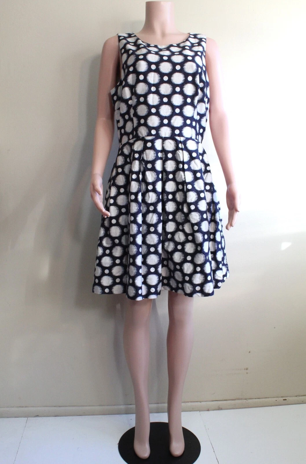 OFF WHITE Abito Eliza J 16 XL cotone senza maniche dietro zip blu navy bianco gonna cerchio ginocchio